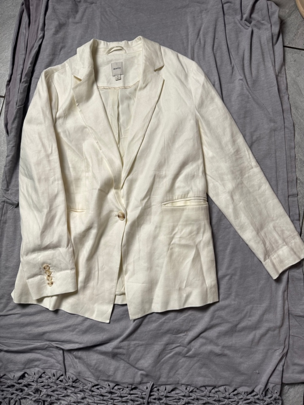 Maeve Cream Single-Button Linen-Blend Blazer